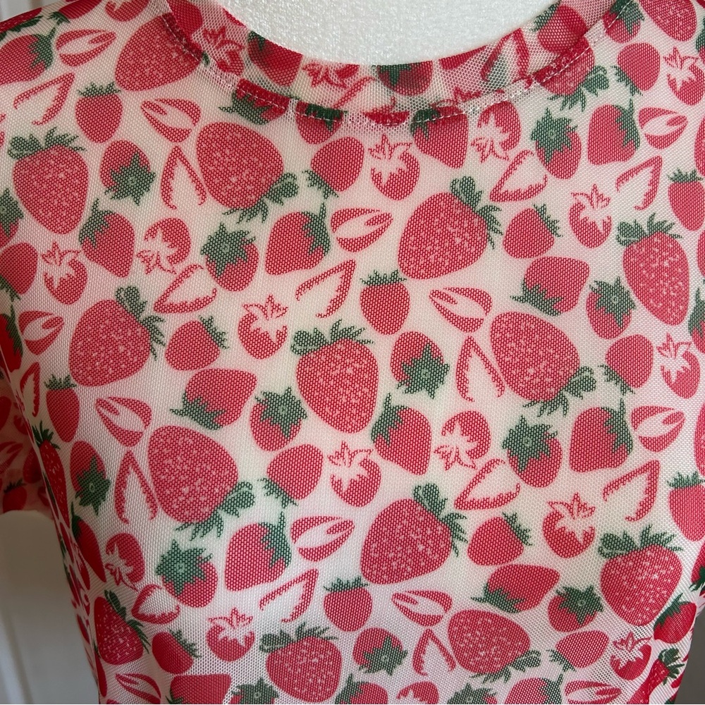 Anthropologie Porridge Strawberry mesh sheer Patterned Blouse short sleeve top - Picture 5 of 7